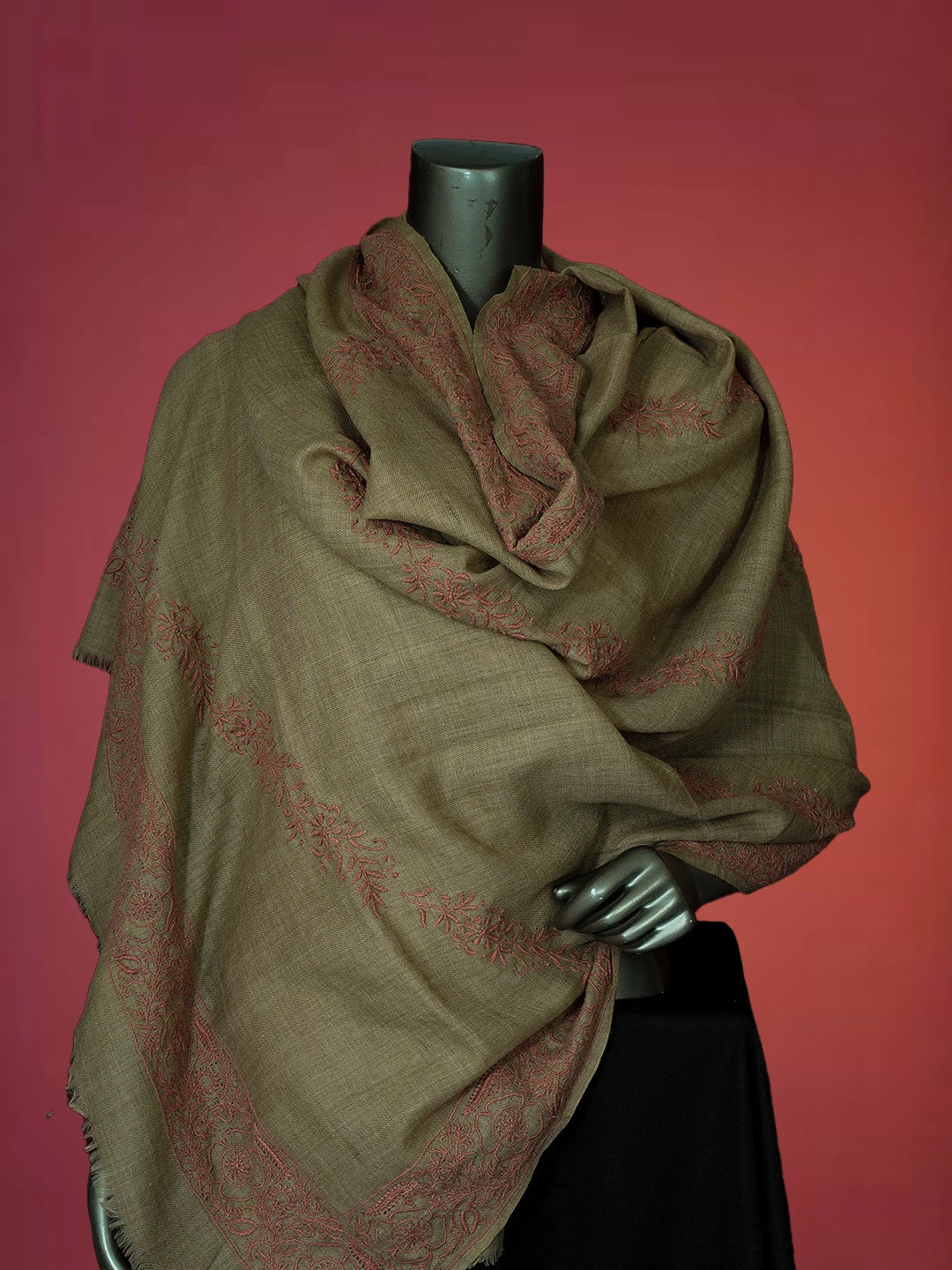 Ada Hand Embroidered Fawn Pashmina Lucknowi Chikankari Chaar Taar Shawl 01A715853