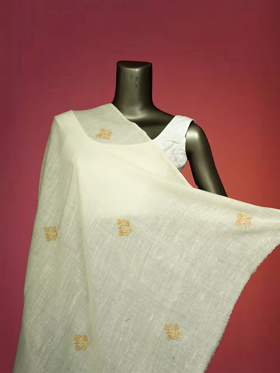 Ada Hand Embroidered White Pashmina Lucknowi Chikankari Teen Taar Shawl A230115520