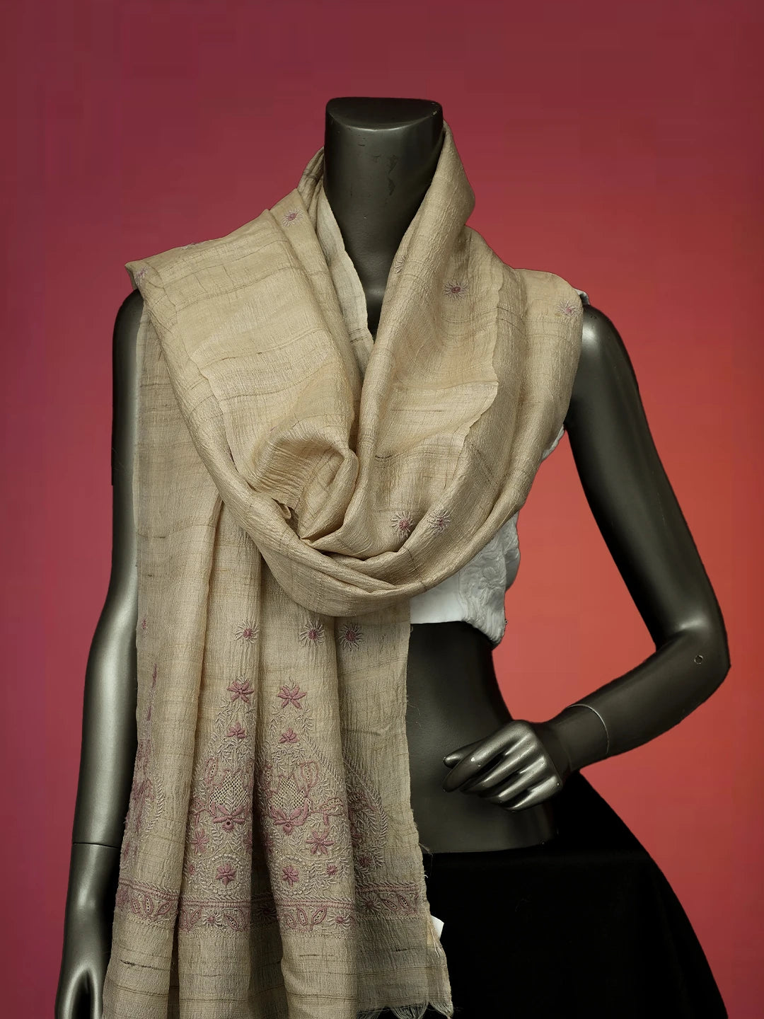 Ada Hand Embroidered Fawn Silk Lucknowi Chikankari Dupatta 01A670179