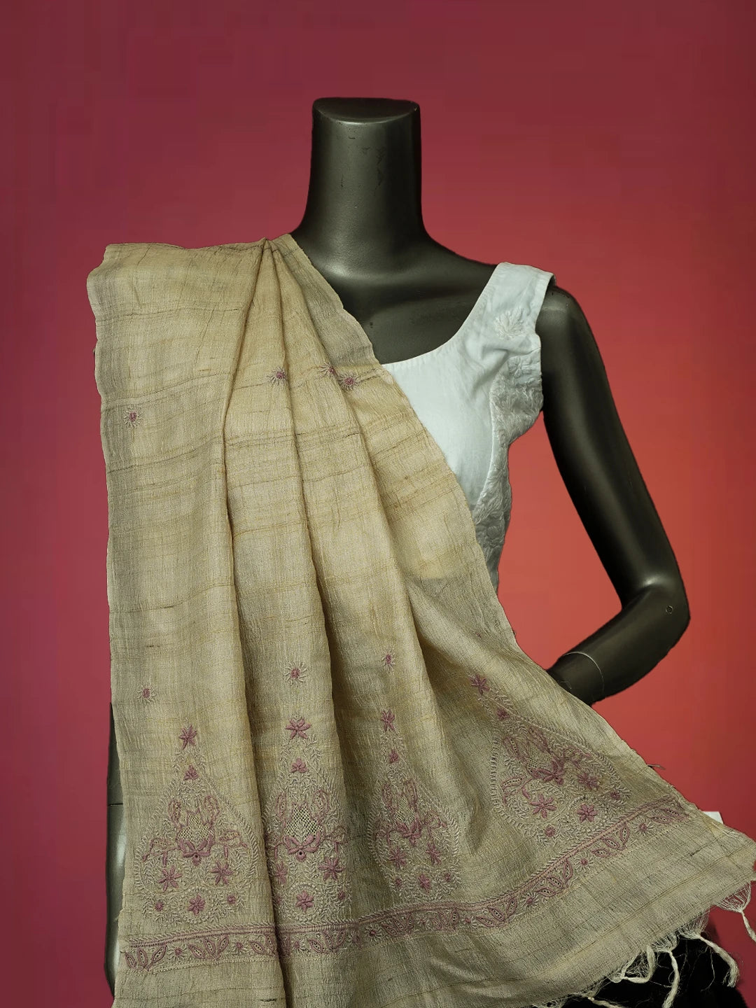 Ada Hand Embroidered Fawn Silk Lucknowi Chikankari Dupatta 01A670179