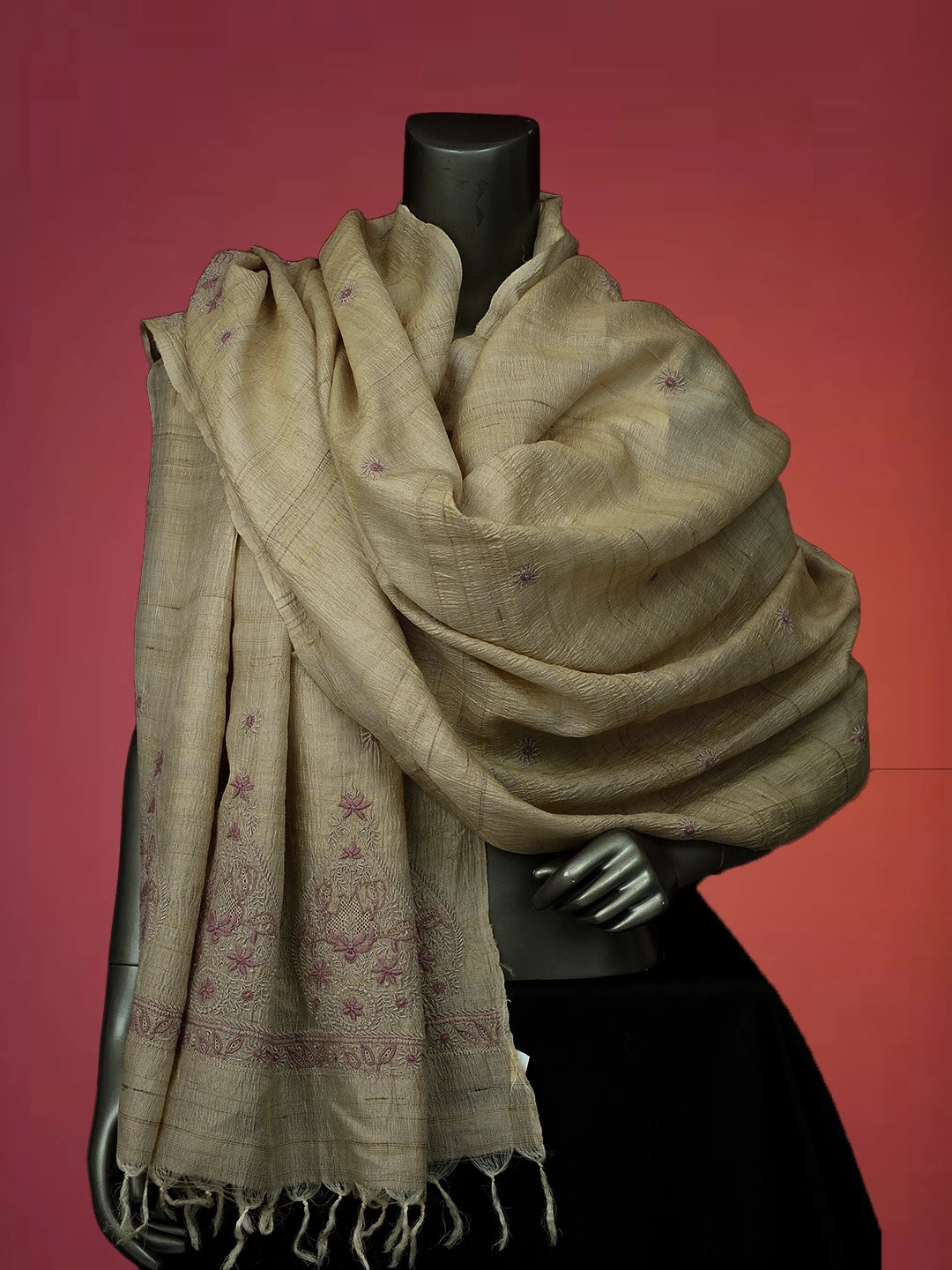 Ada Hand Embroidered Fawn Silk Lucknowi Chikankari Dupatta 01A670179