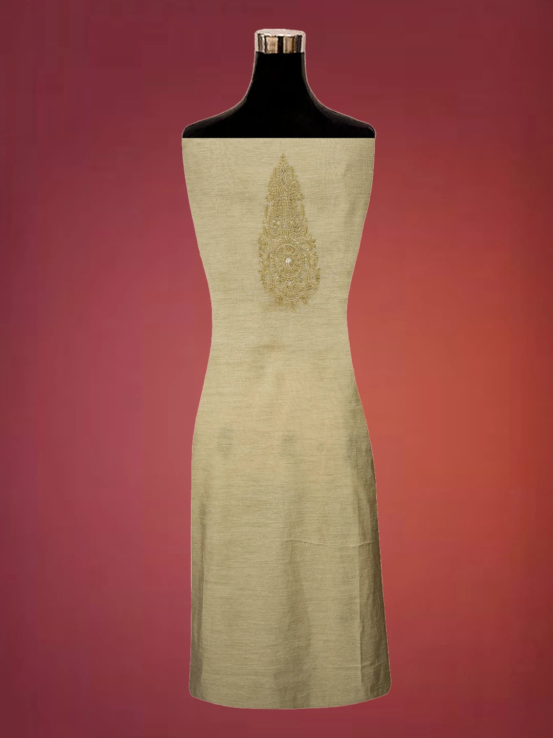 Ada Hand Embroidered Fawn Chanderi Lucknowi Chikankari Unstitched Kurta Piece With Mirror Work 01A548580