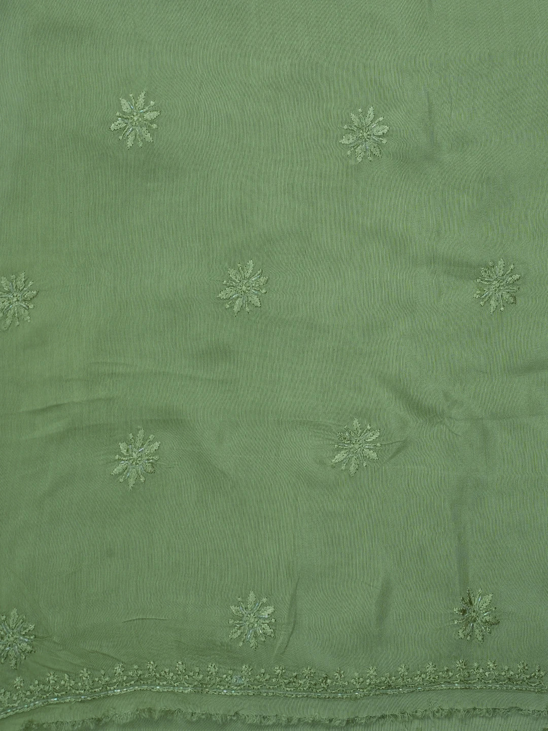 Ada Hand Embroidered Pista Green Muslin Lucknowi Chikankari Unstitched Suit Piece With Cutdana Work 01A713180