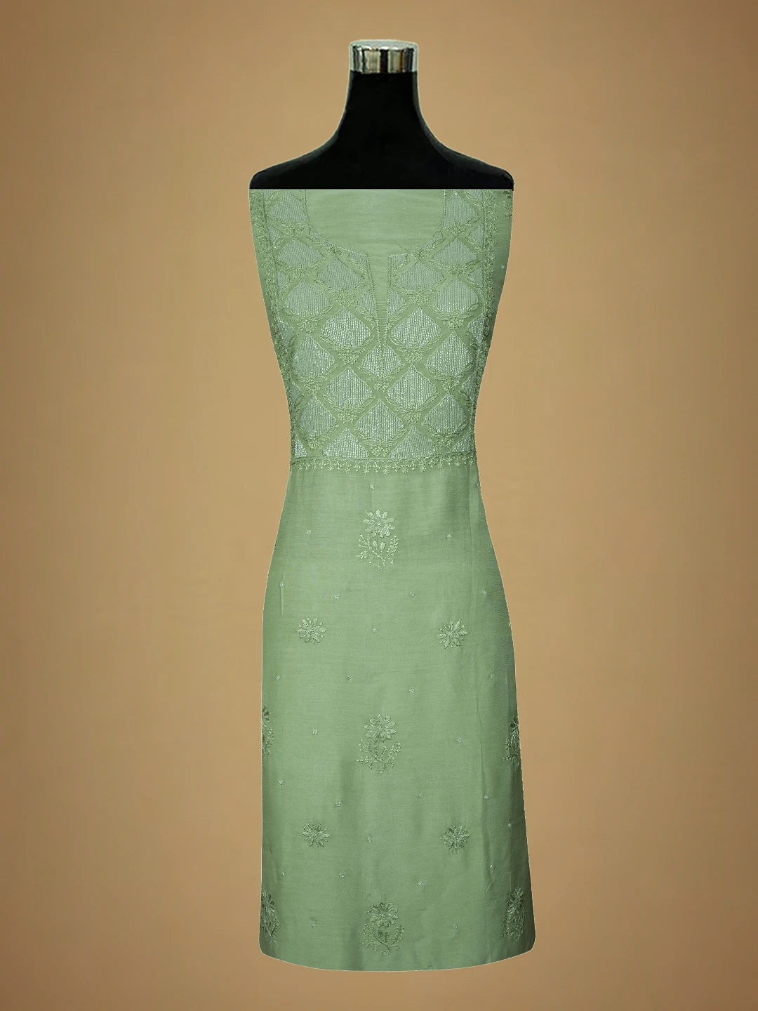 Ada Hand Embroidered Pista Green Muslin Lucknowi Chikankari Unstitched Suit Piece With Cutdana Work 01A713180