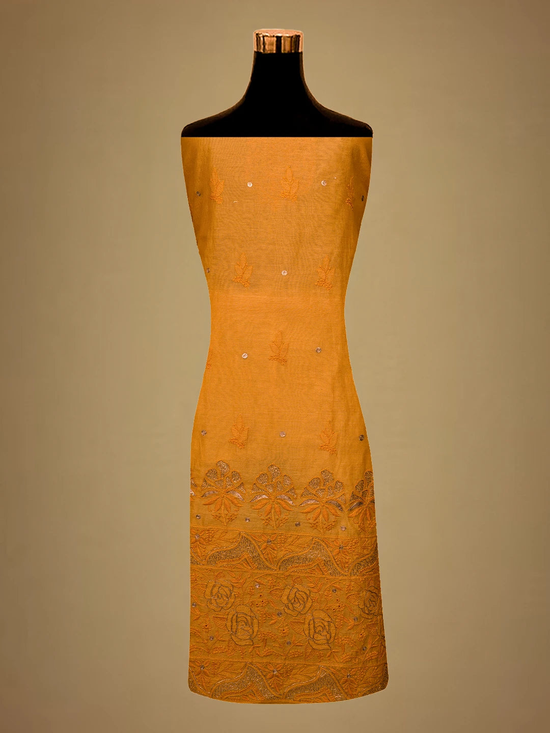 Ada Hand Embroidered Princeton Orange Chanderi Lucknowi Chikankari Unstitched Kurta Piece With Zari Work 01A216052