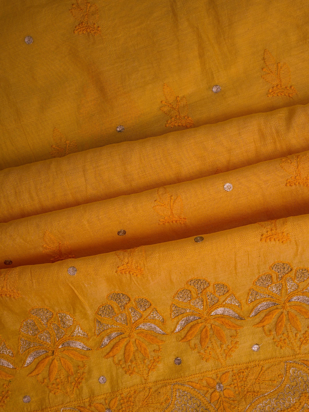 Ada Hand Embroidered Princeton Orange Chanderi Lucknowi Chikankari Unstitched Kurta Piece With Zari Work 01A216052