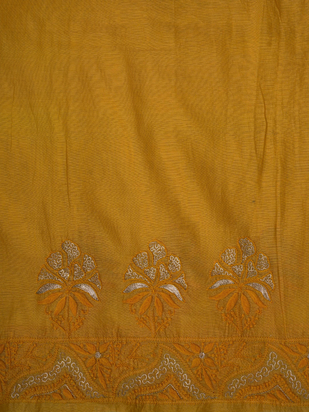 Ada Hand Embroidered Princeton Orange Chanderi Lucknowi Chikankari Unstitched Kurta Piece With Zari Work 01A216052