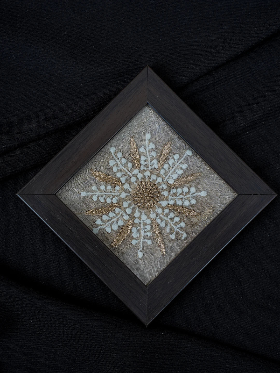 Ada Hand Embroidered Fawn Silk Lucknowi Chikankari Coaster Set With Zari Work 01A683698