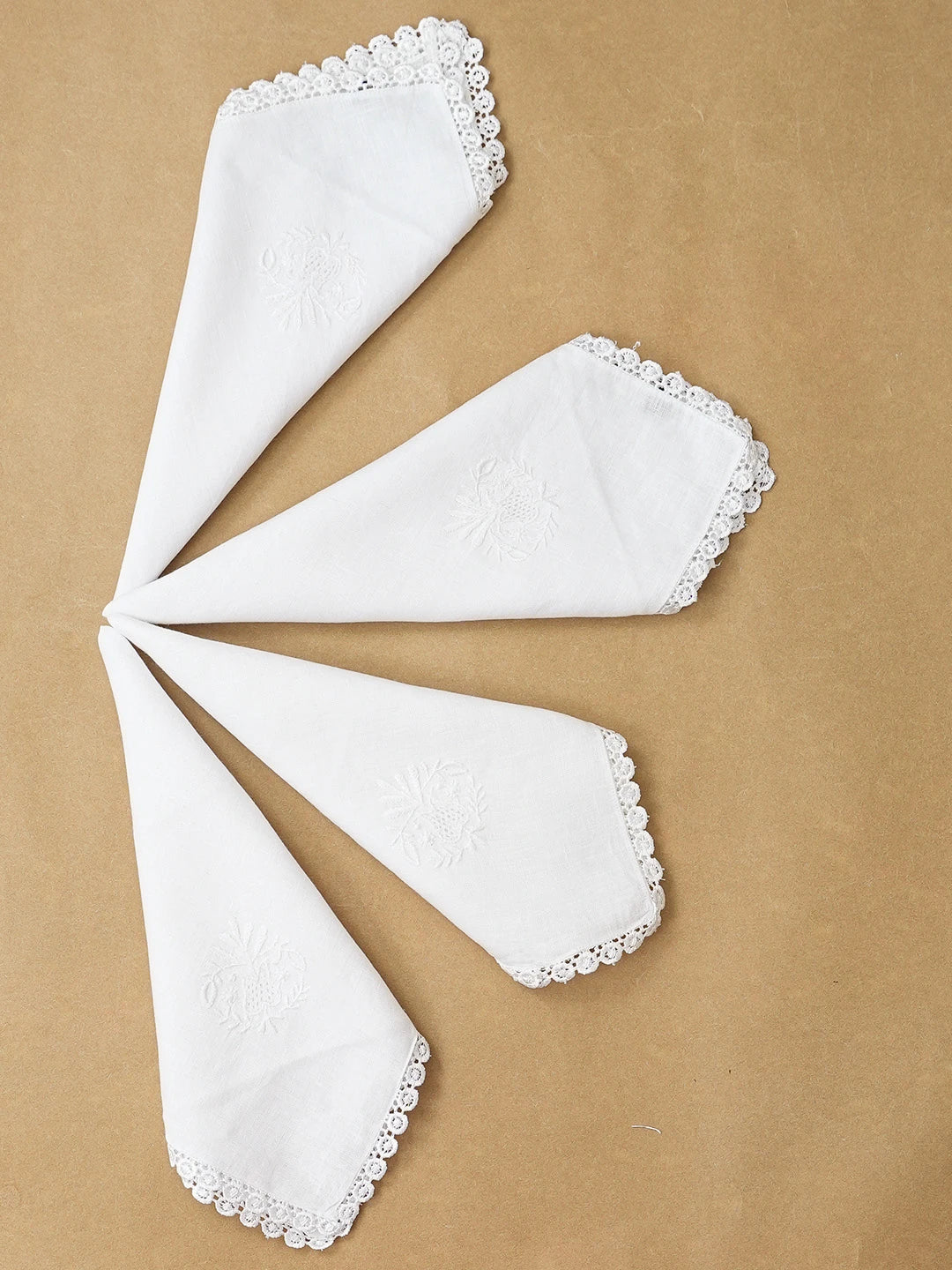 Ada Hand Embroidered White Linen Lucknowi Chikankari Napkin Set 01A670320