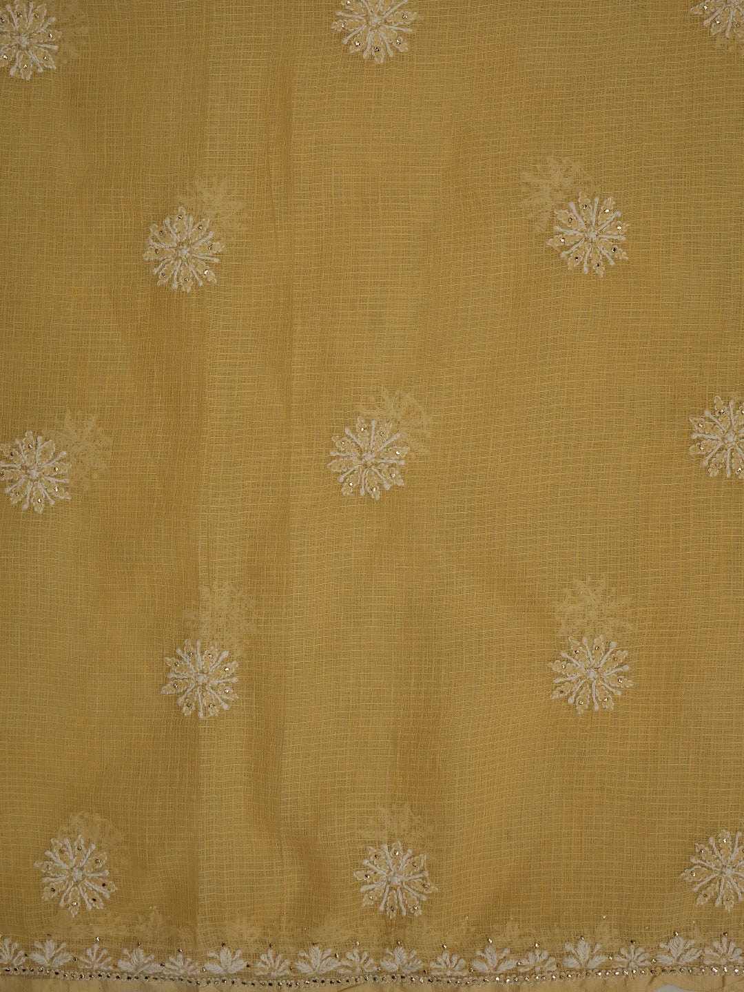 Ada Hand Embroidered Light Fawn Kota Lucknowi Chikankari Unstitched Kurta Dupatta Set With Mukaish Work 01A548937