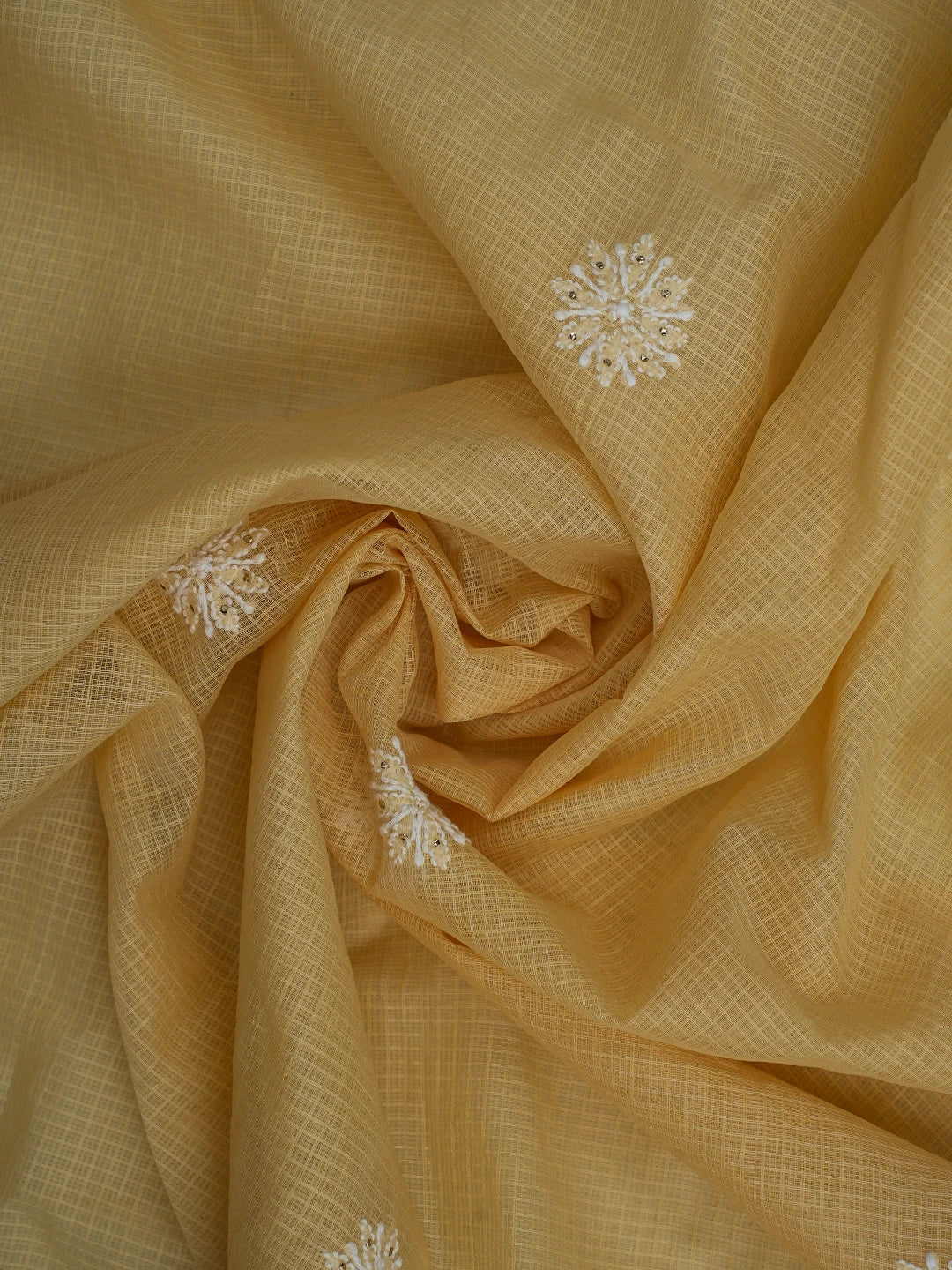 Ada Hand Embroidered Light Fawn Kota Lucknowi Chikankari Unstitched Kurta Dupatta Set With Mukaish Work 01A548937