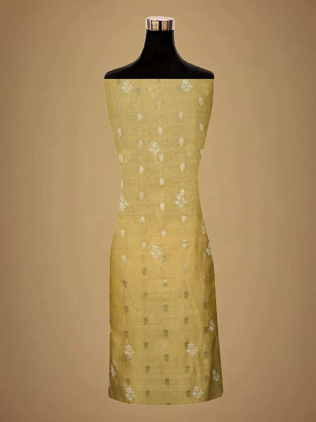 Ada Hand Embroidered Fawn Chanderi Lucknowi Chikankari Unstitched Kurta Dupatta Set With Zari Work 01A635587
