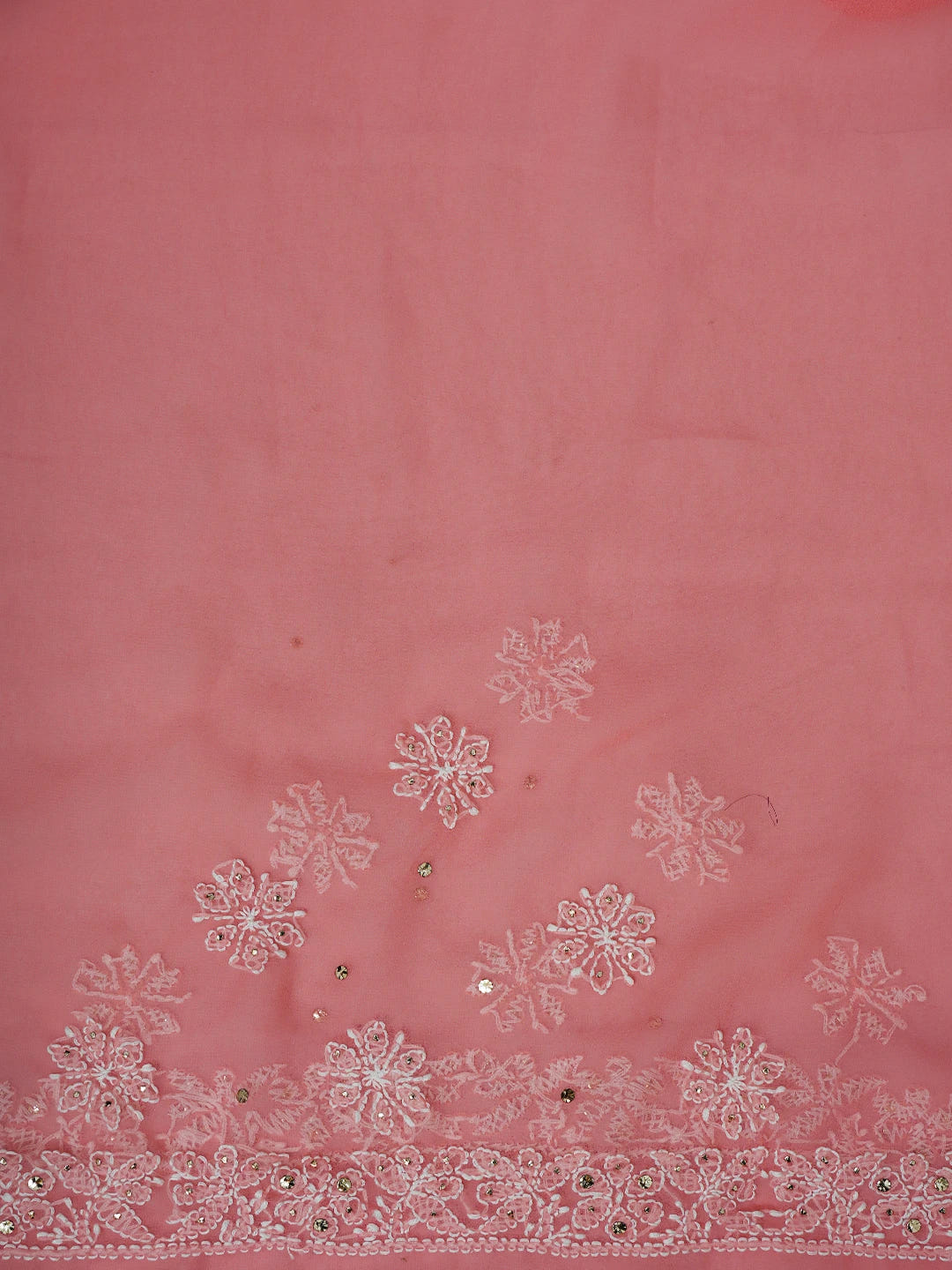 Ada Hand Embroidered Carrot PInk Georgette Lucknowi Chikankari Saree and Blouse with Muqaish Work 01A528283