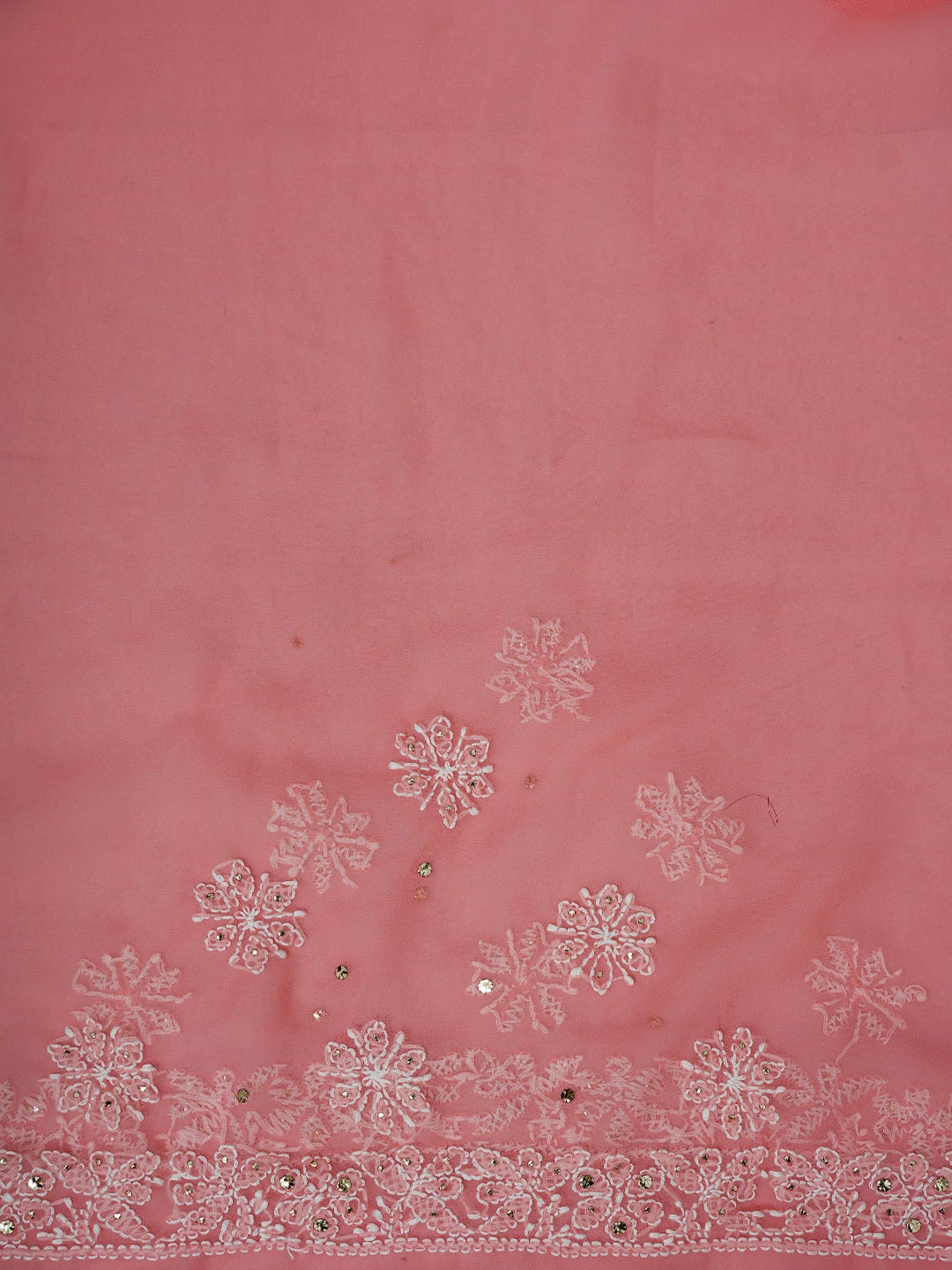 Ada Hand Embroidered Carrot PInk Georgette Lucknowi Chikankari Saree and Blouse with Muqaish Work 01A528283