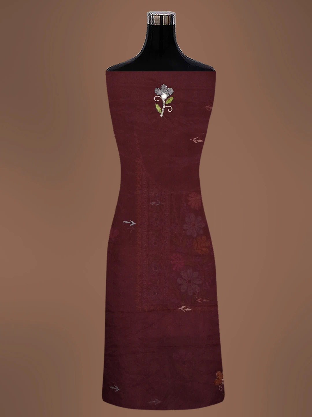 Ada Hand Embroidered Wine Organza Lucknowi Chikankari Unstitched Kurta Dupatta Set With Parsi Work 01A614879