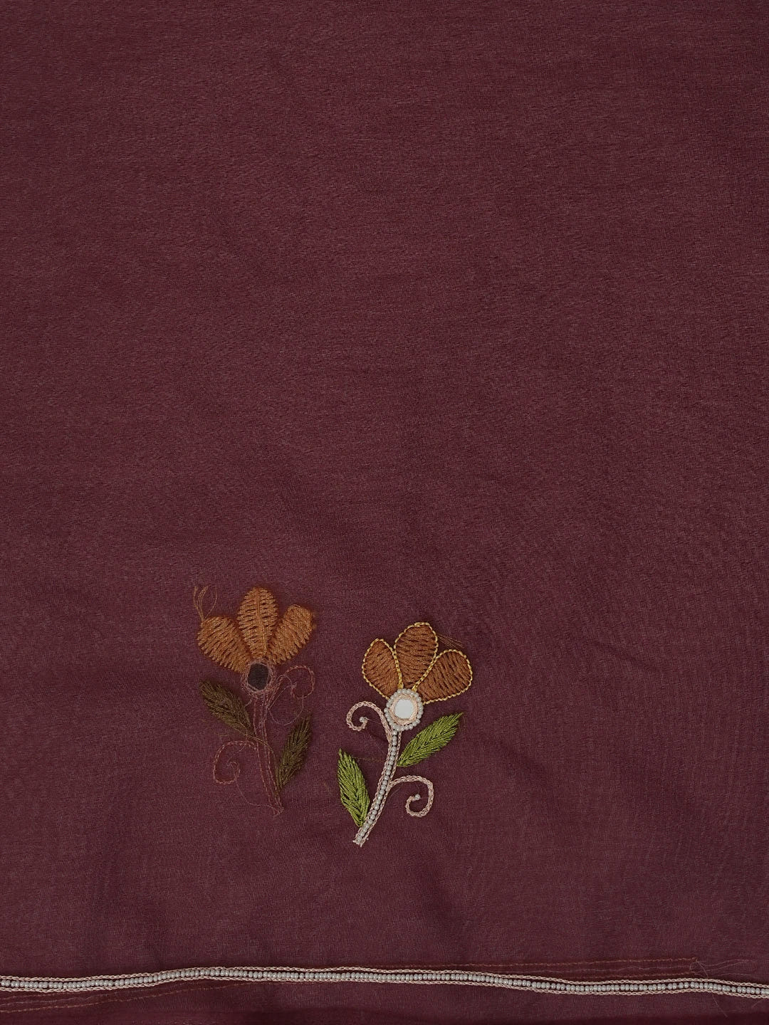 Ada Hand Embroidered Wine Organza Lucknowi Chikankari Unstitched Kurta Dupatta Set With Parsi Work 01A614879