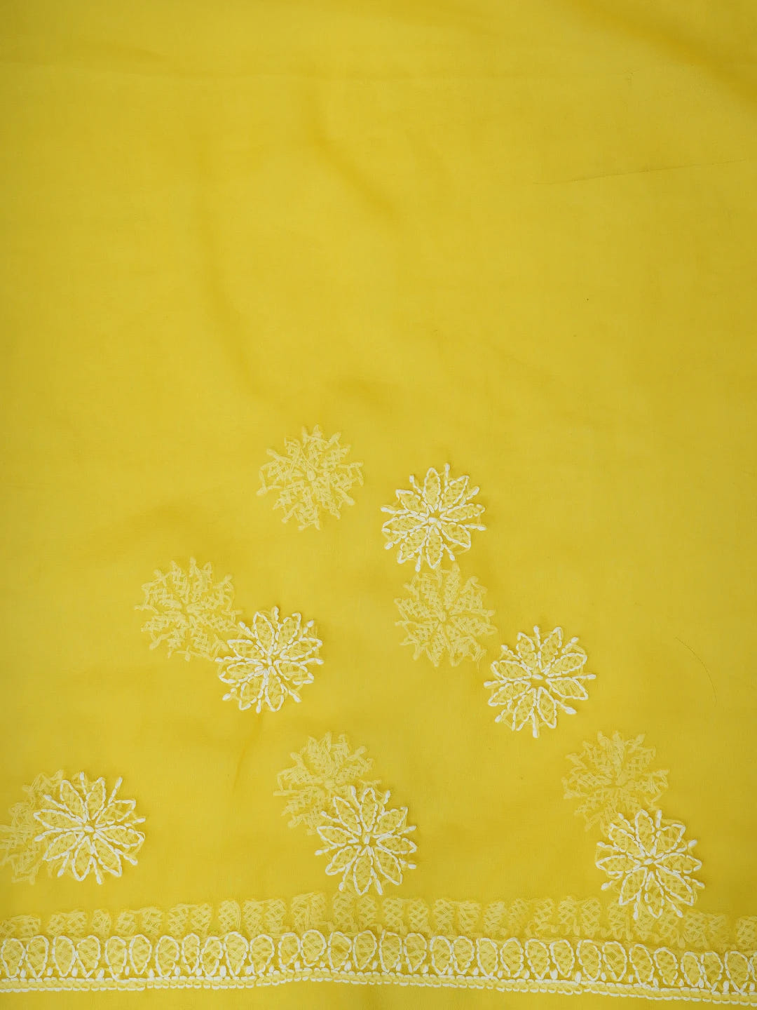 Ada Hand Embroidered Yellow Georgette Lucknowi Chikankari Saree With Blouse 01A543037