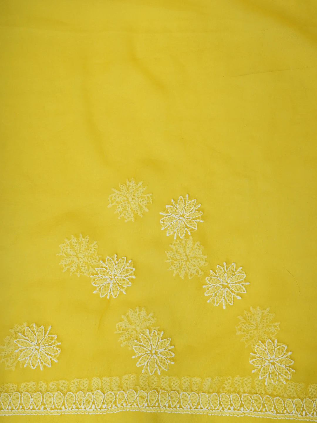 Ada Hand Embroidered Yellow Georgette Lucknowi Chikankari Saree With Blouse 01A543037