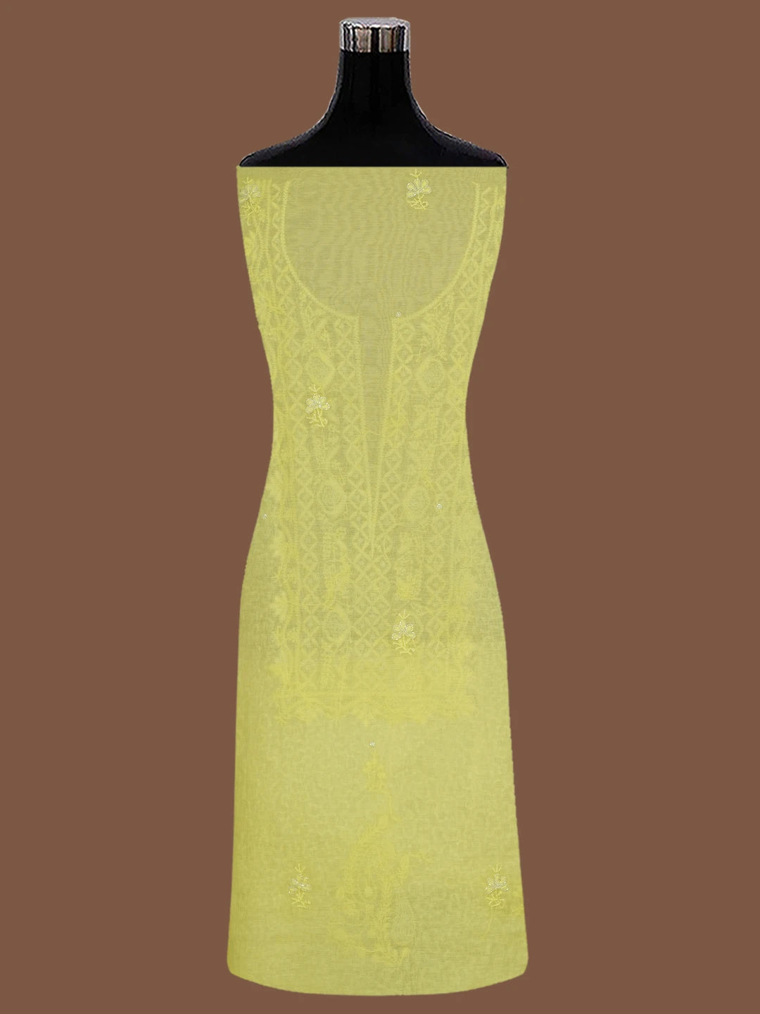 Ada Hand Embroidered Lemon Chanderi Lucknowi Chikankari Unstitched Kurta Dupatta Set With Cutdana Work 01A631635