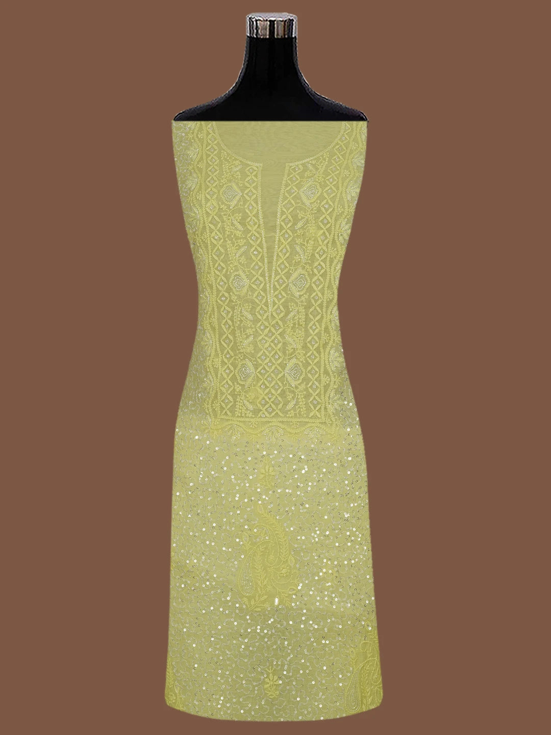 Ada Hand Embroidered Lemon Chanderi Lucknowi Chikankari Unstitched Kurta Dupatta Set With Cutdana Work 01A631635