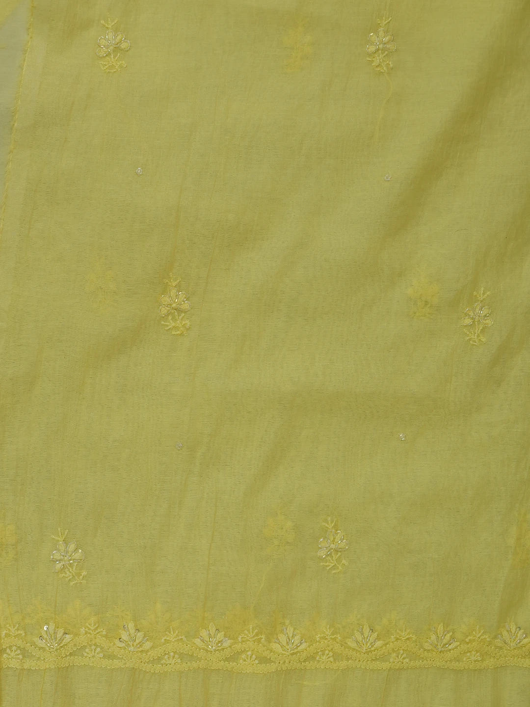Ada Hand Embroidered Lemon Chanderi Lucknowi Chikankari Unstitched Kurta Dupatta Set With Cutdana Work 01A631635
