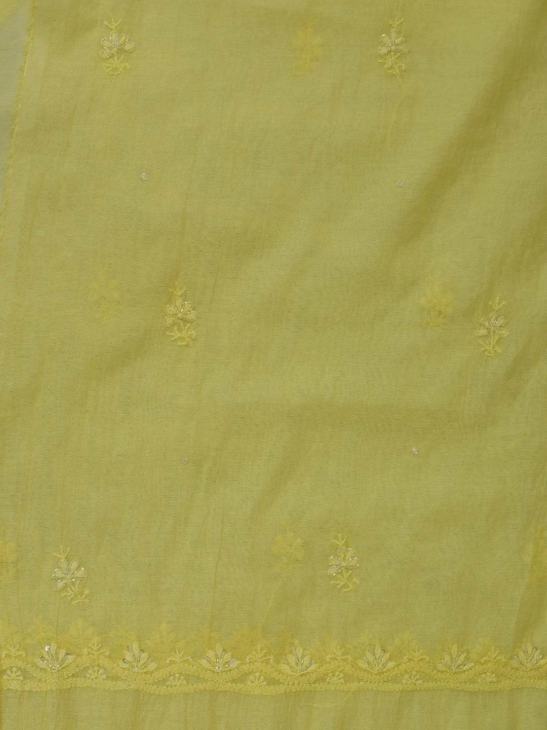 Ada Hand Embroidered Lemon Chanderi Lucknowi Chikankari Unstitched Kurta Dupatta Set With Cutdana Work 01A631635