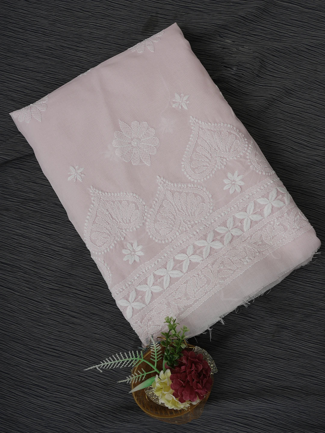 Ada Hand Embroidered Baby Pink Cotton Lucknowi Chikankari Unstitched Kurta Piece 01A718498