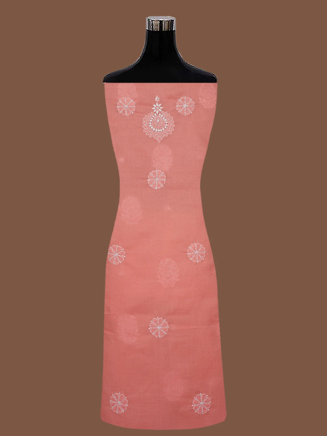Ada Hand Embroidered Peach Cotton Lucknowi Chikankari Unstitched Kurta Piece 01A718487