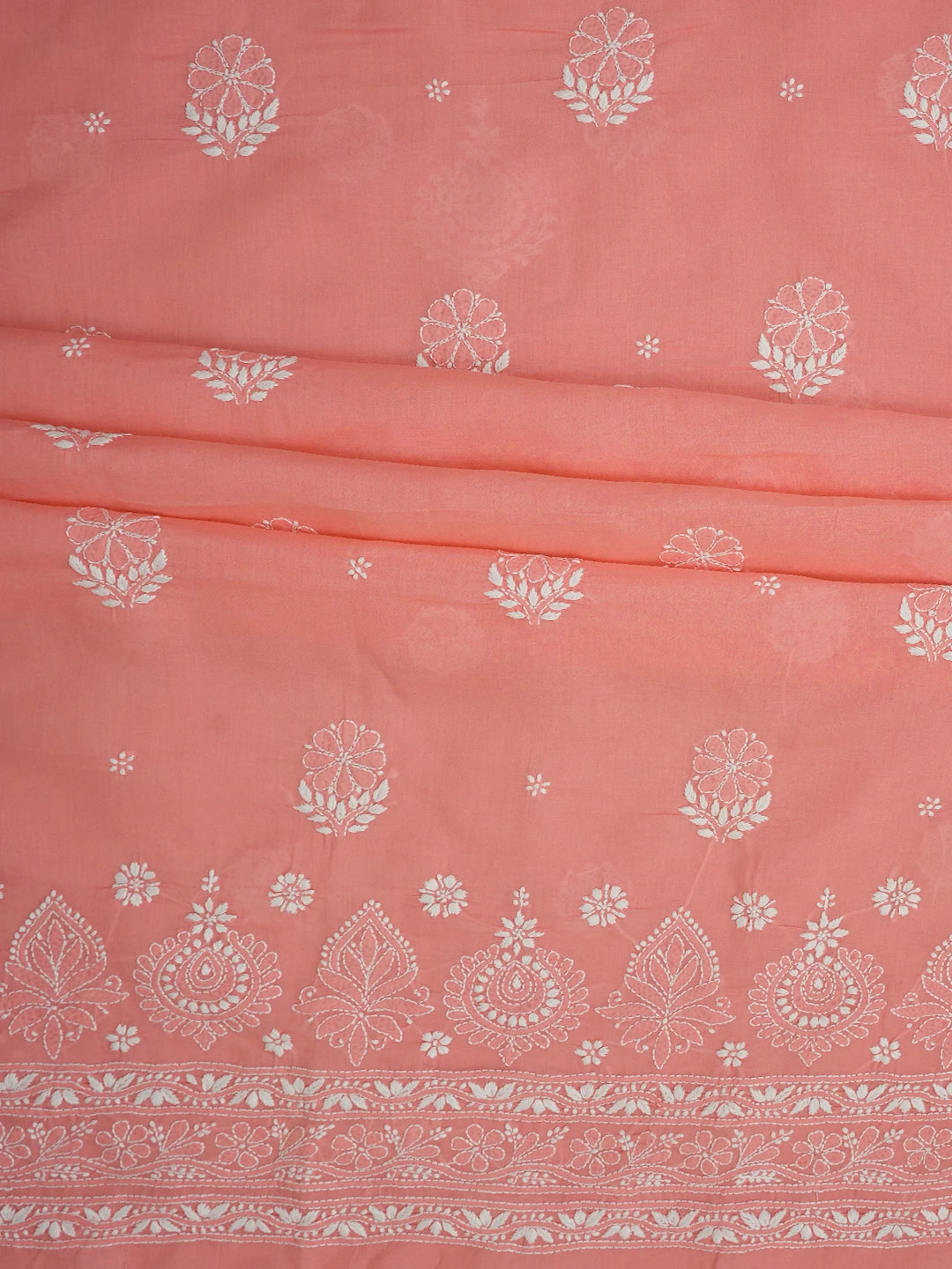 Ada Hand Embroidered Peach Cotton Lucknowi Chikankari Unstitched Kurta Piece 01A718487