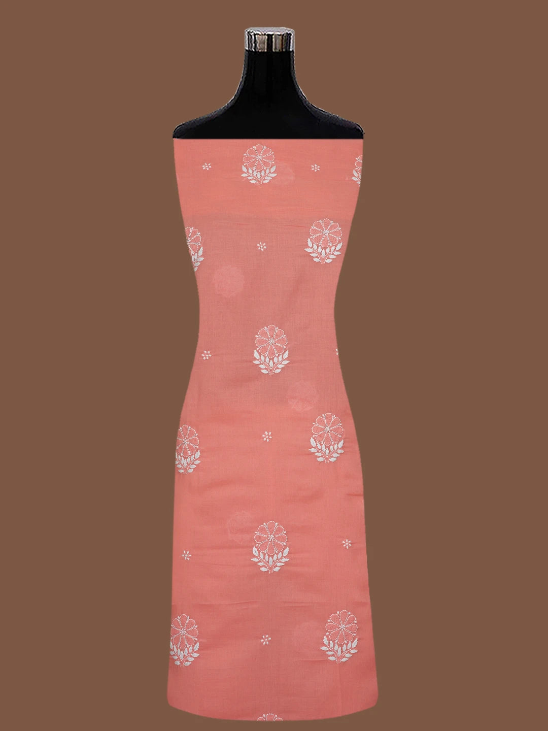 Ada Hand Embroidered Peach Cotton Lucknowi Chikankari Unstitched Kurta Piece 01A718487