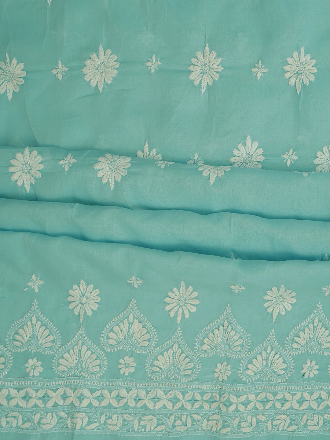 Ada Hand Embroidered Blue Cotton Lucknowi Chikankari Unstitched Kurta Piece 01A718475