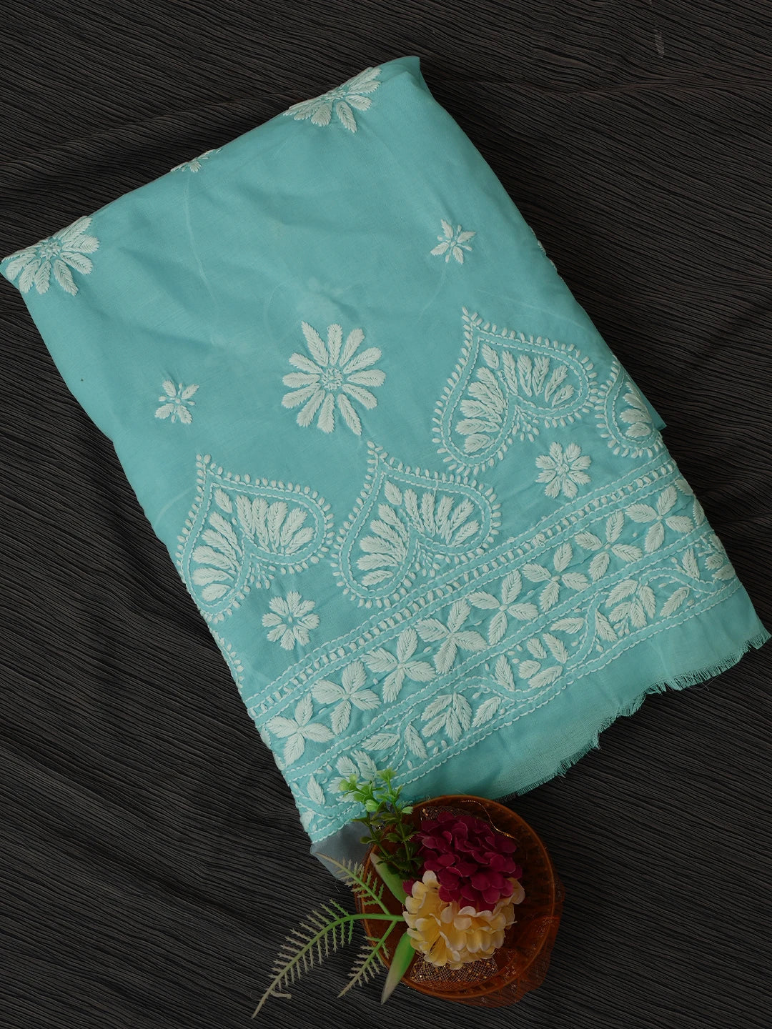 Ada Hand Embroidered Blue Cotton Lucknowi Chikankari Unstitched Kurta Piece 01A718475