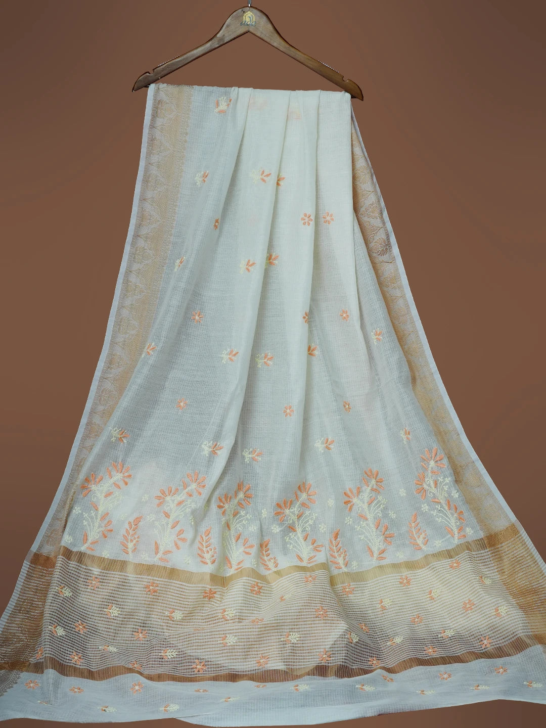 Ada Hand Embroidered White Chanderi Lucknowi Chikankari Saree With Blouse 01A565252