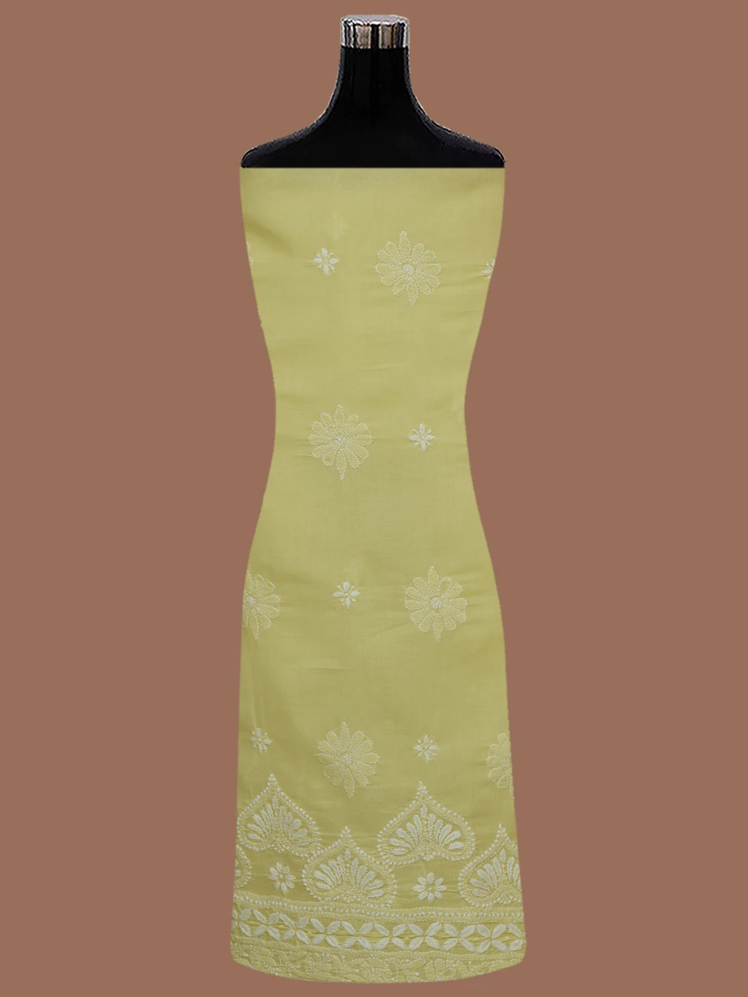 Ada Hand Embroidered Light Yellow Cotton Lucknowi Chikankari Unstitched Kurta Piece 01A718455