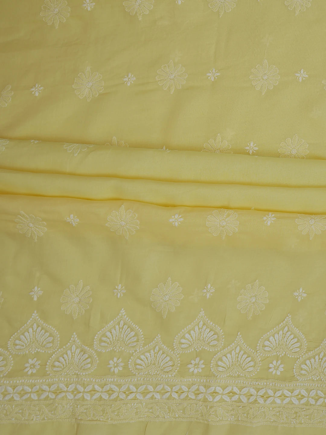Ada Hand Embroidered Light Yellow Cotton Lucknowi Chikankari Unstitched Kurta Piece 01A718455