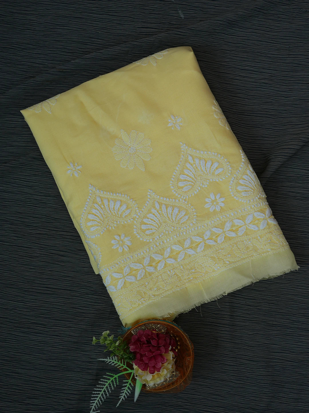Ada Hand Embroidered Light Yellow Cotton Lucknowi Chikankari Unstitched Kurta Piece 01A718455