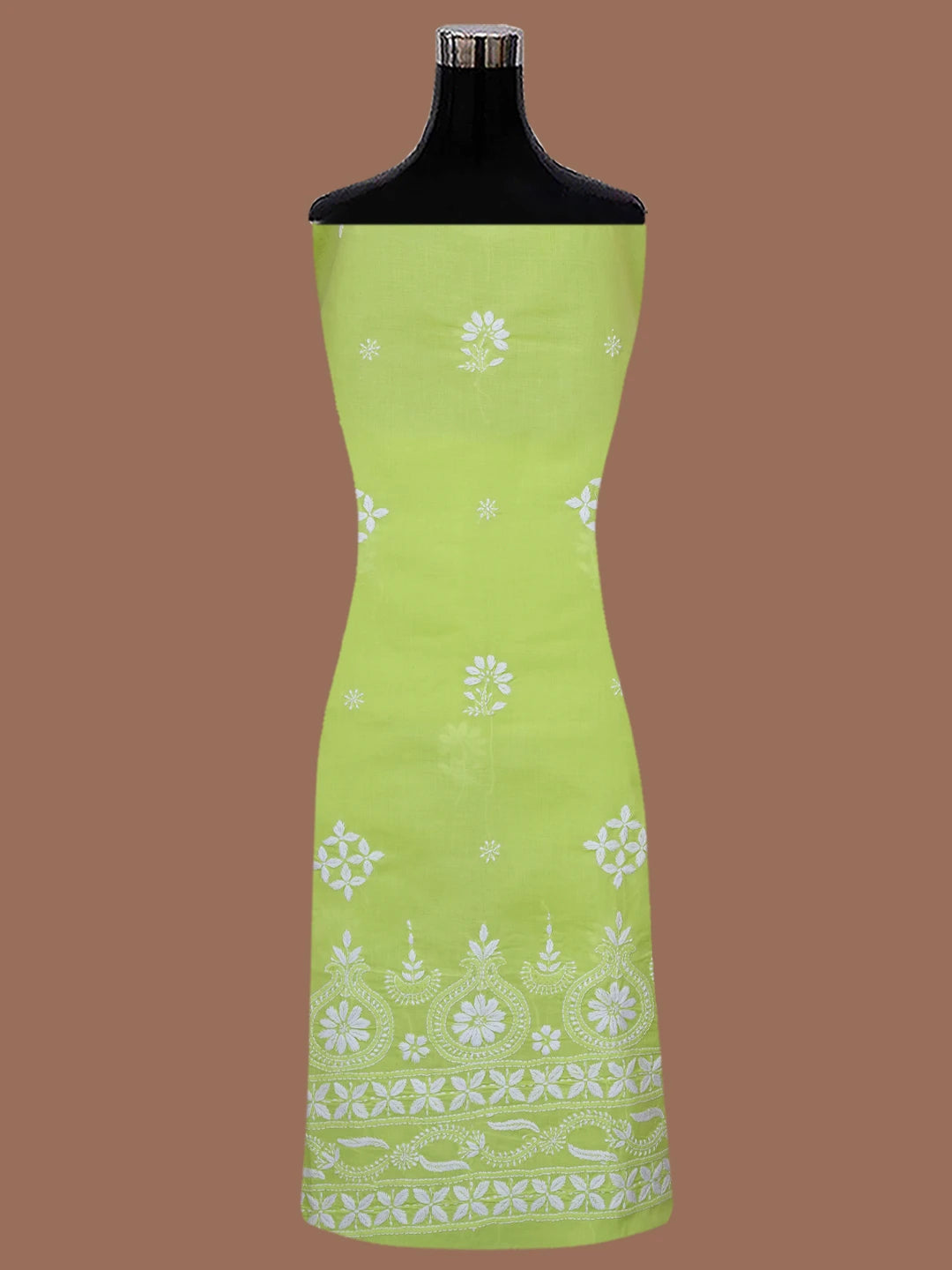 Ada Hand Embroidered Lime Green Cotton Lucknowi Chikankari Unstitched Kurta Piece 01A718452