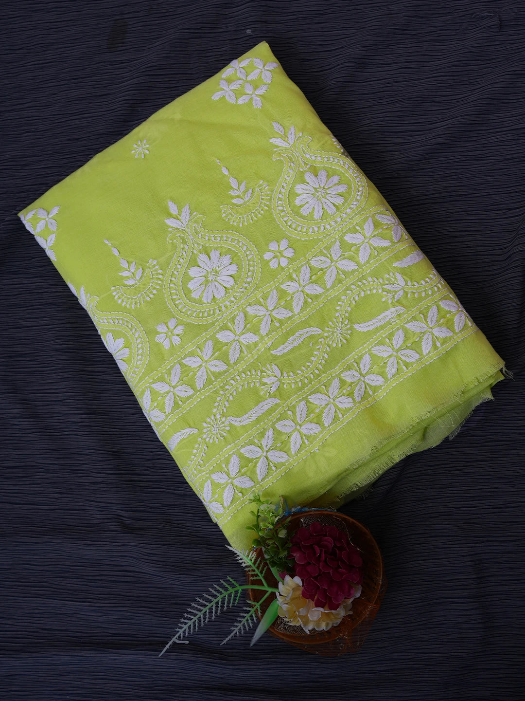 Ada Hand Embroidered Lime Green Cotton Lucknowi Chikankari Unstitched Kurta Piece 01A718452