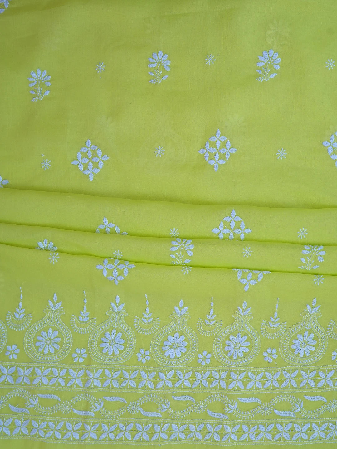 Ada Hand Embroidered Lime Green Cotton Lucknowi Chikankari Unstitched Kurta Piece 01A718452