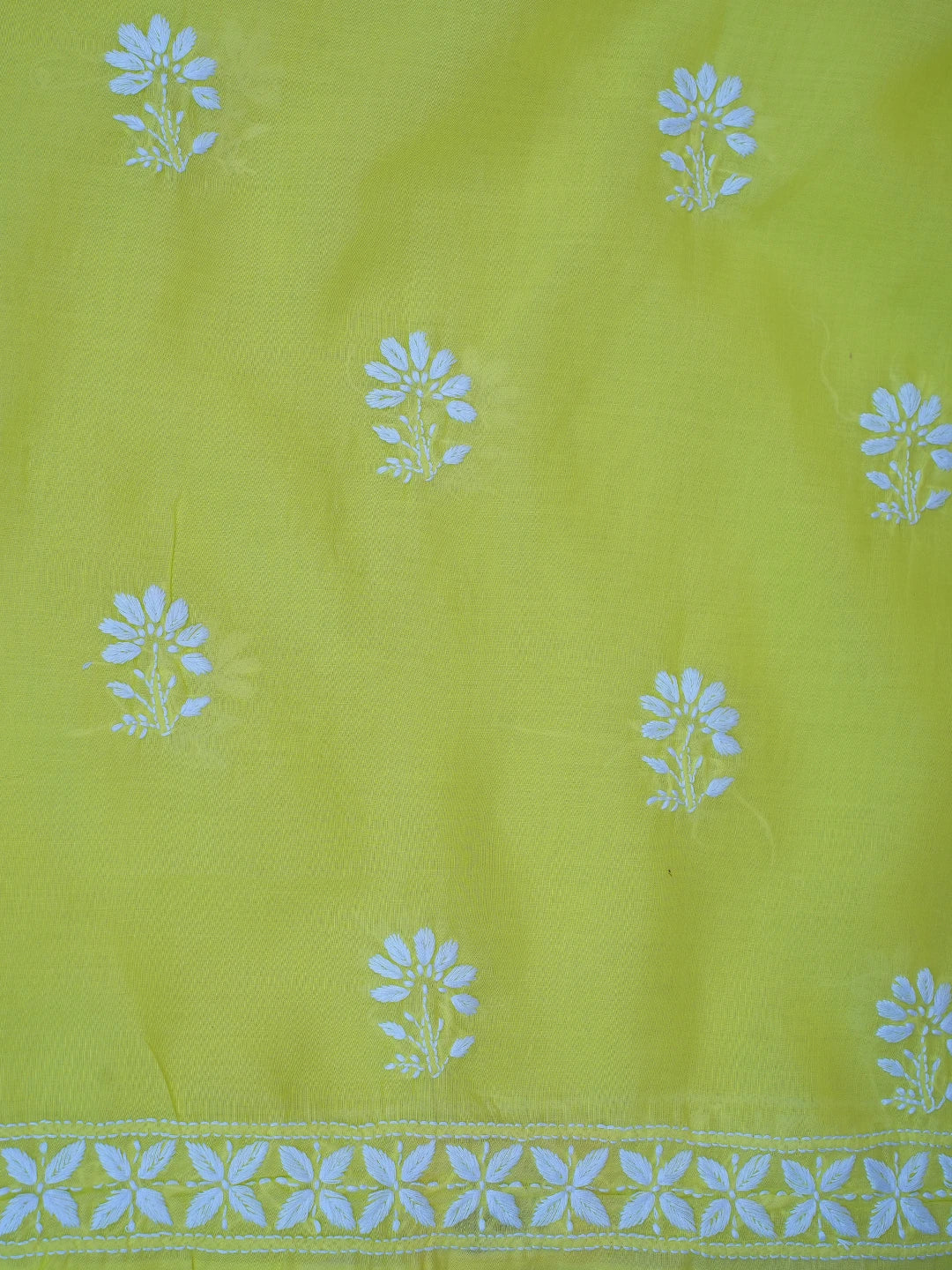 Ada Hand Embroidered Lime Green Cotton Lucknowi Chikankari Unstitched Kurta Piece 01A718452