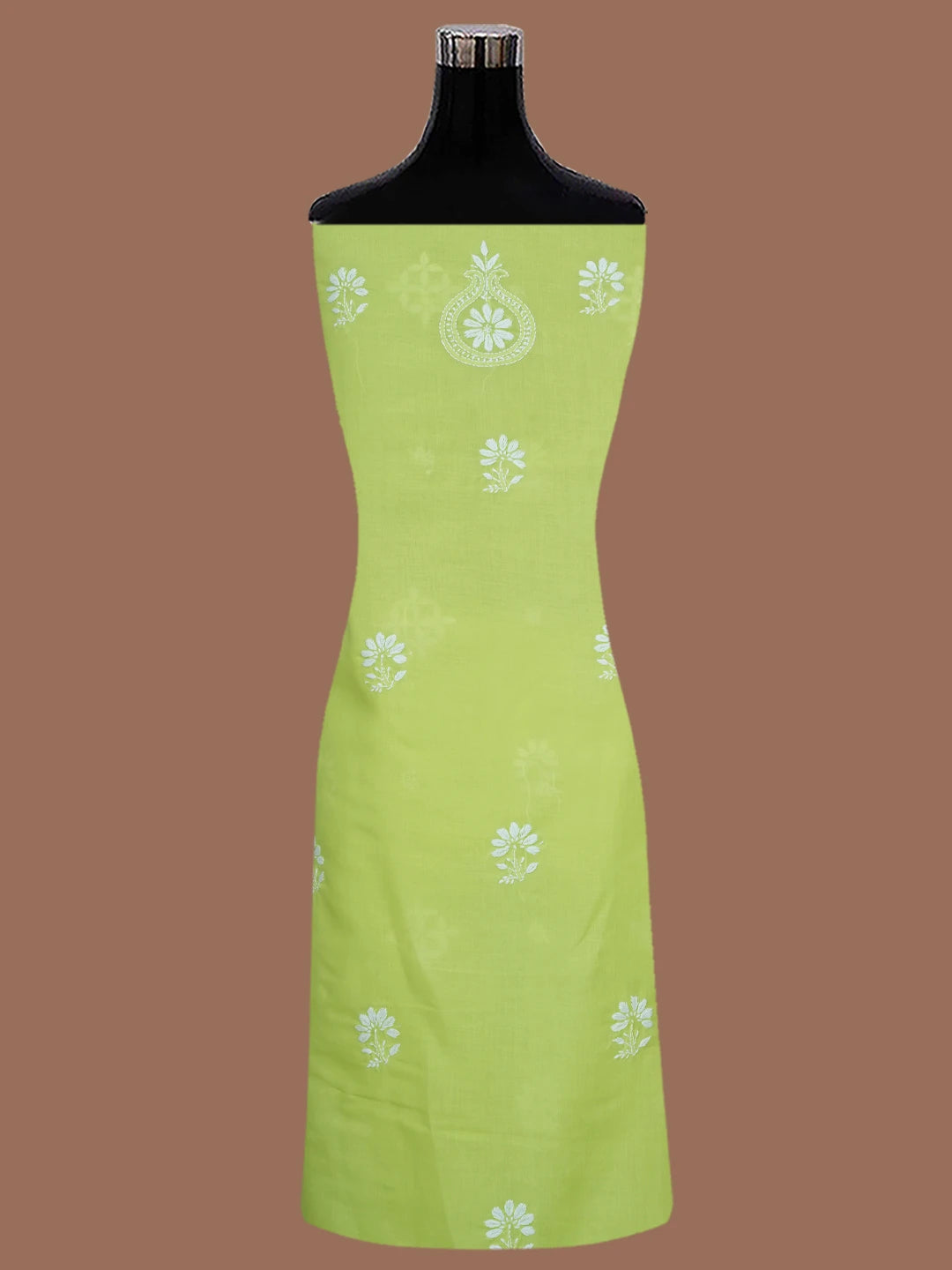 Ada Hand Embroidered Lime Green Cotton Lucknowi Chikankari Unstitched Kurta Piece 01A718452