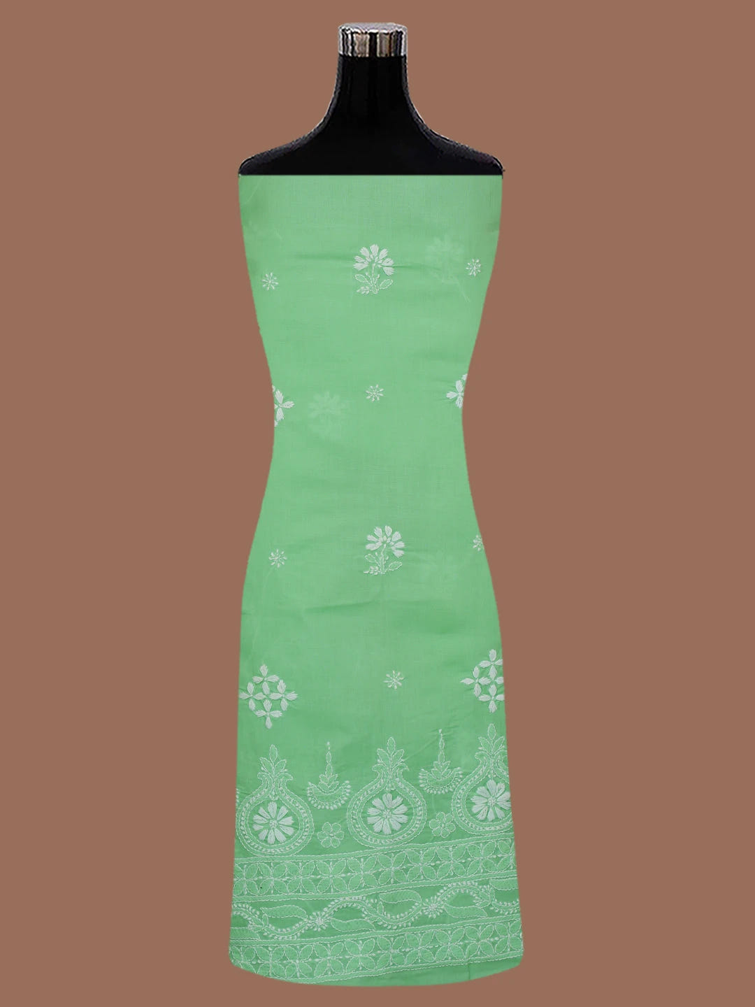 Ada Hand Embroidered Sea Green Cotton Lucknowi Chikankari Unstitched Kurta Piece 01A718494