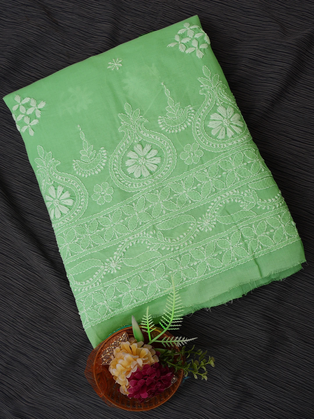 Ada Hand Embroidered Sea Green Cotton Lucknowi Chikankari Unstitched Kurta Piece 01A718494