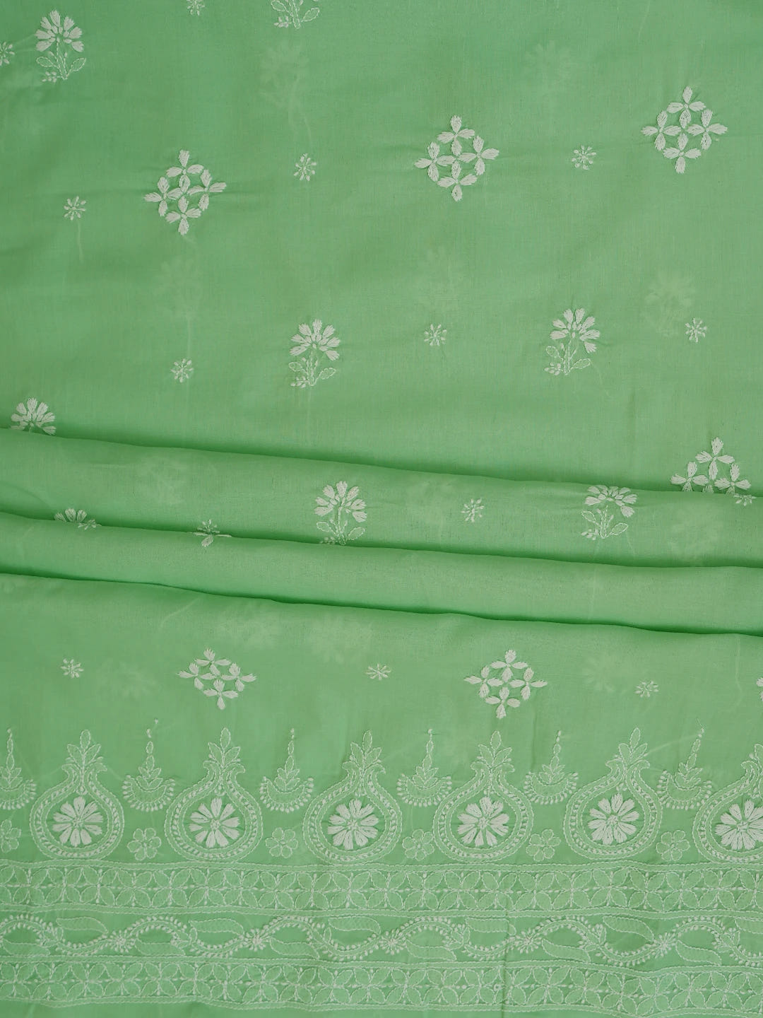 Ada Hand Embroidered Sea Green Cotton Lucknowi Chikankari Unstitched Kurta Piece 01A718494