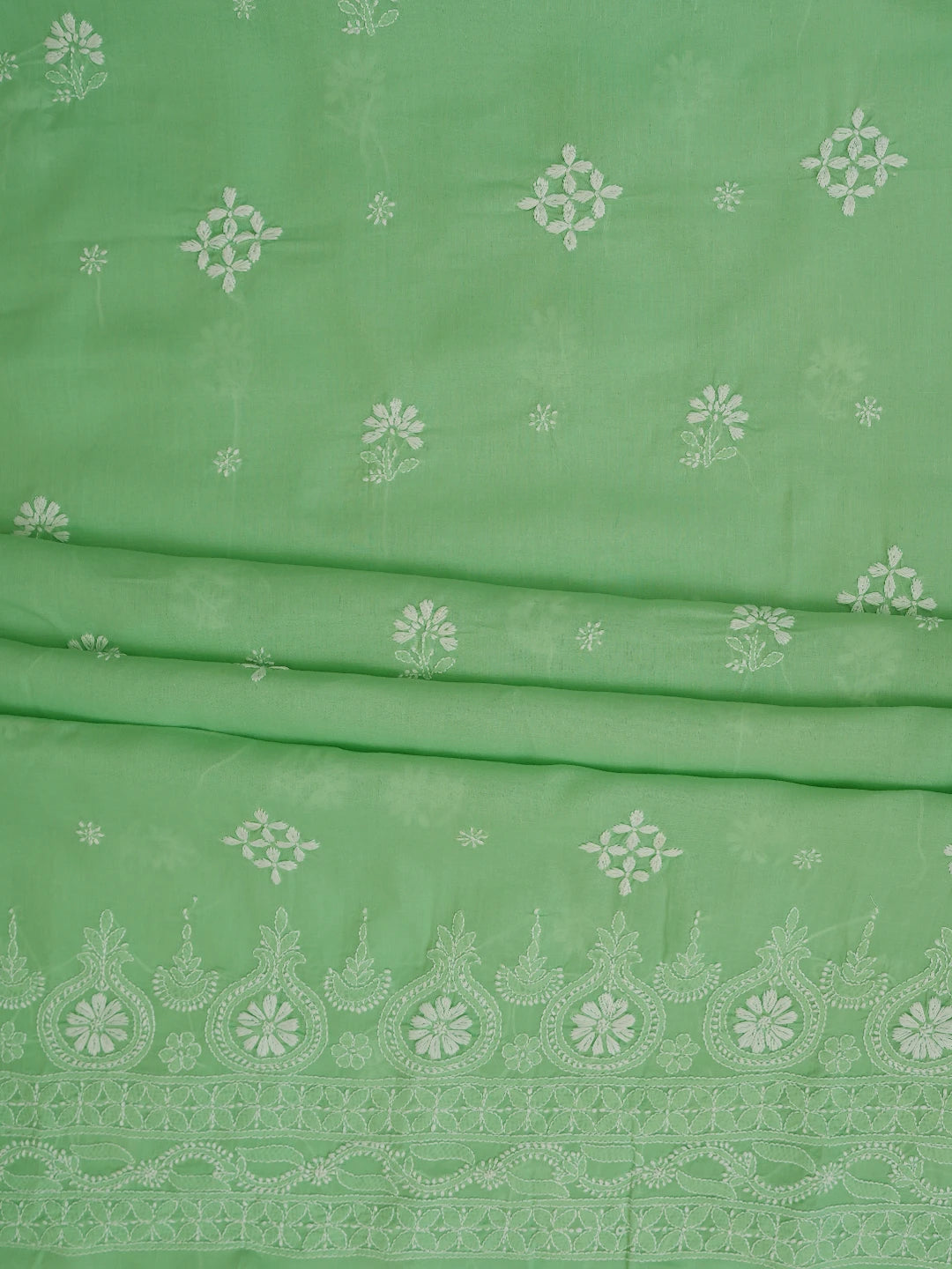 Ada Hand Embroidered Sea Green Cotton Lucknowi Chikankari Unstitched Kurta Piece 01A718494