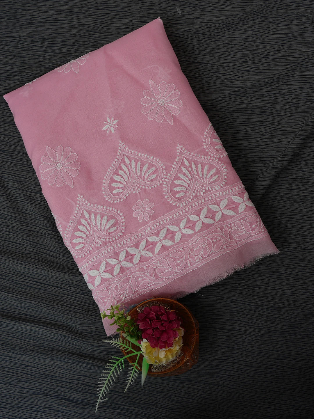 Ada Hand Embroidered Pink Cotton Lucknowi Chikankari Unstitched Kurta Piece 01A718507