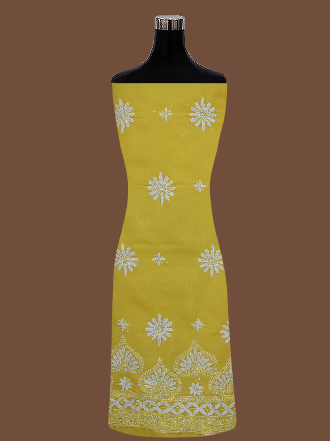 Ada Hand Embroidered Yellow Cotton Lucknowi Chikankari Unstitched Kurta Piece 01A718483