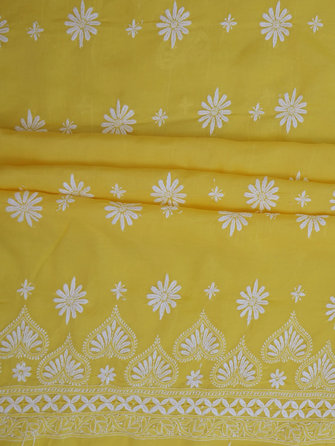 Ada Hand Embroidered Yellow Cotton Lucknowi Chikankari Unstitched Kurta Piece 01A718483