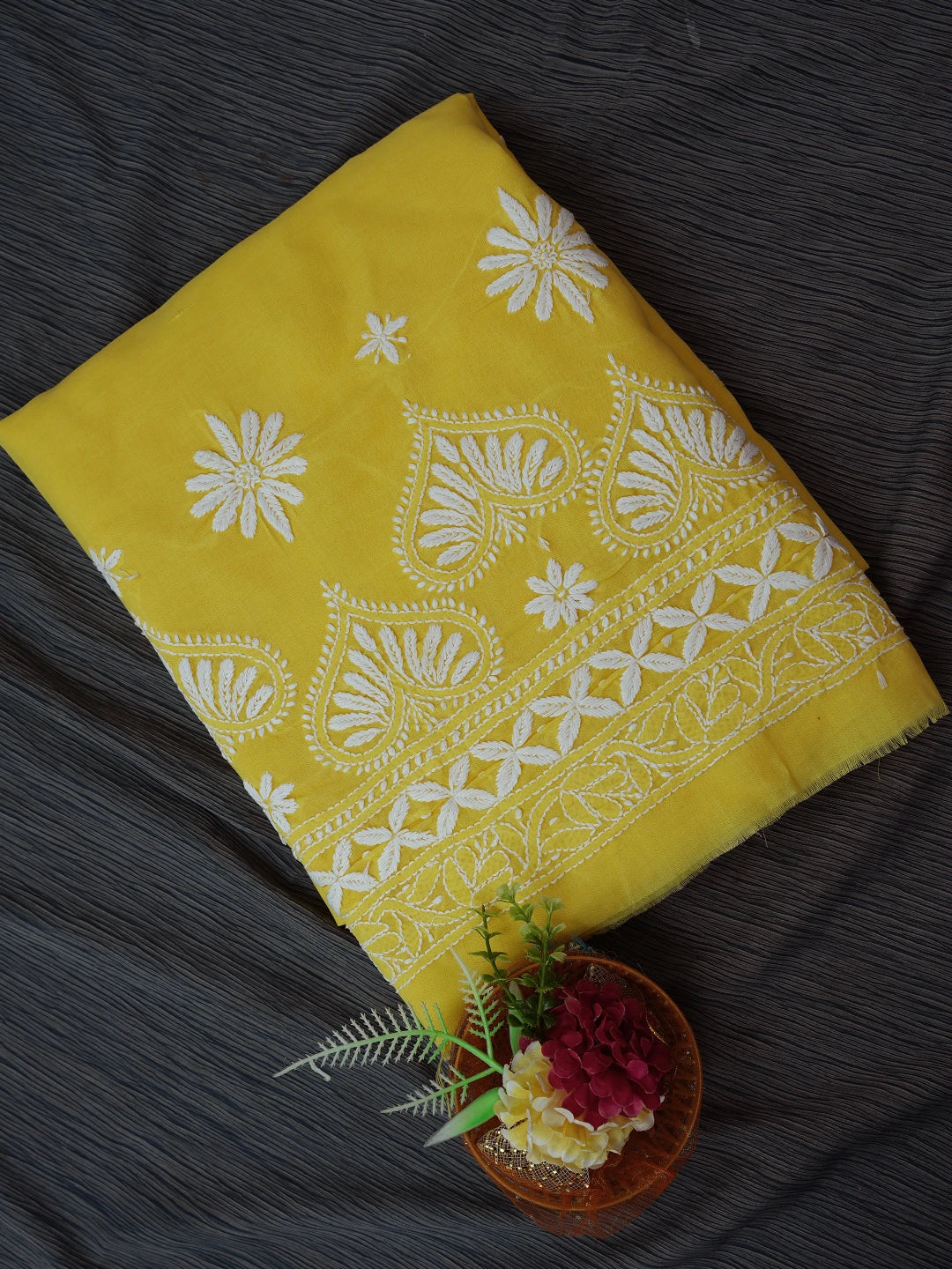 Ada Hand Embroidered Yellow Cotton Lucknowi Chikankari Unstitched Kurta Piece 01A718483