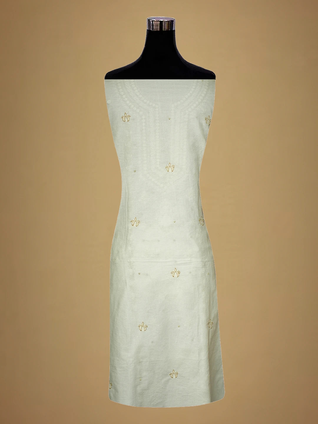Ada Hand Embroidered White Cotton Lucknowi Chikankari Unstitched Kurta Piece With Pearl Work 01A67518
